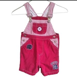 Baseball Sports Overalls Size 24 Months Appliques Striped Red 100% Cotton